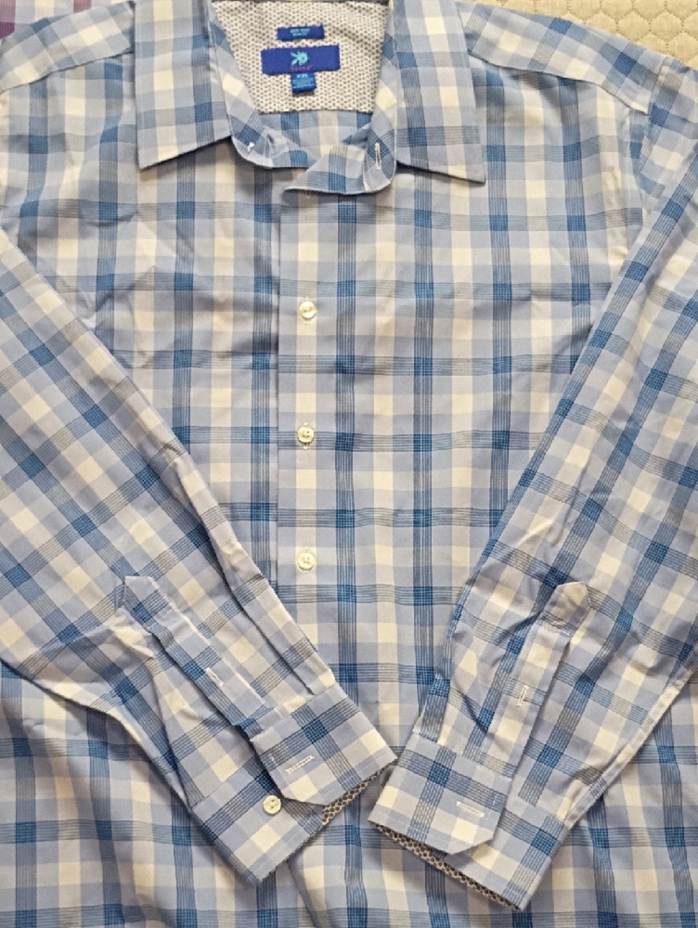 Egara XXL Slim Fit Button-Up Shirt in Blue and White Microprint LOT OF 2 SHIRTS - Picture 8 of 10